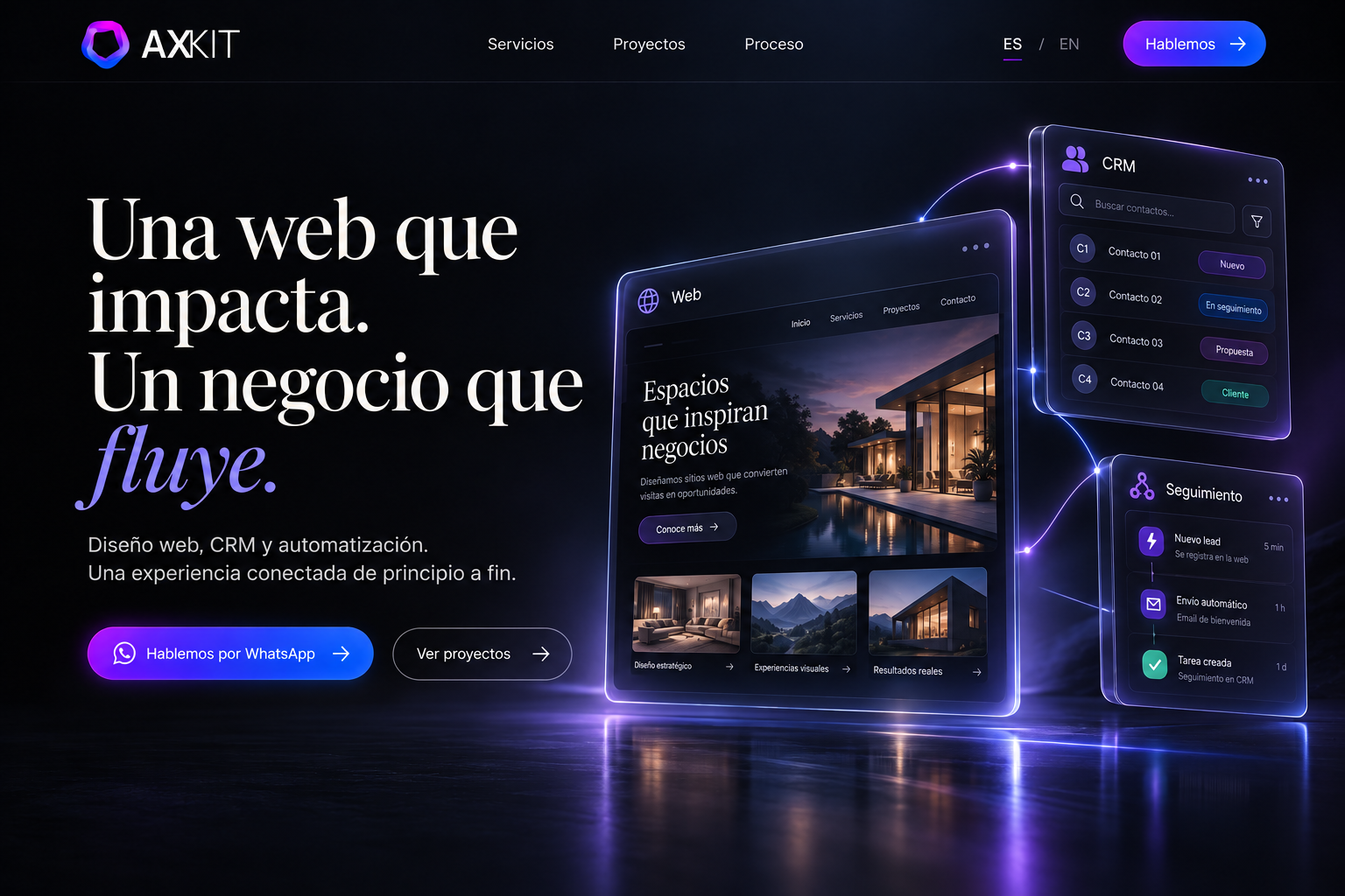 Una web que impacta. Un negocio que fluye. Diseño web, CRM y automatización. Una experiencia conectada de principio a fin.